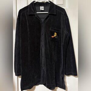 Vintage Warner Bros Looney Tunes Embroidered Terry Cloth Shirt Adult Small Black